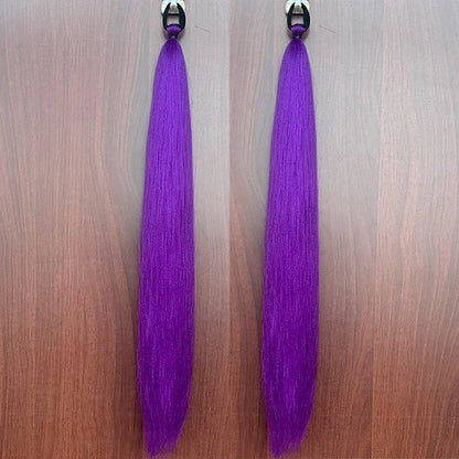 2PCS Synthetic Straight Ponytail Hair Extensions – Colorful Braiding with Elastic Hair Tie for Women