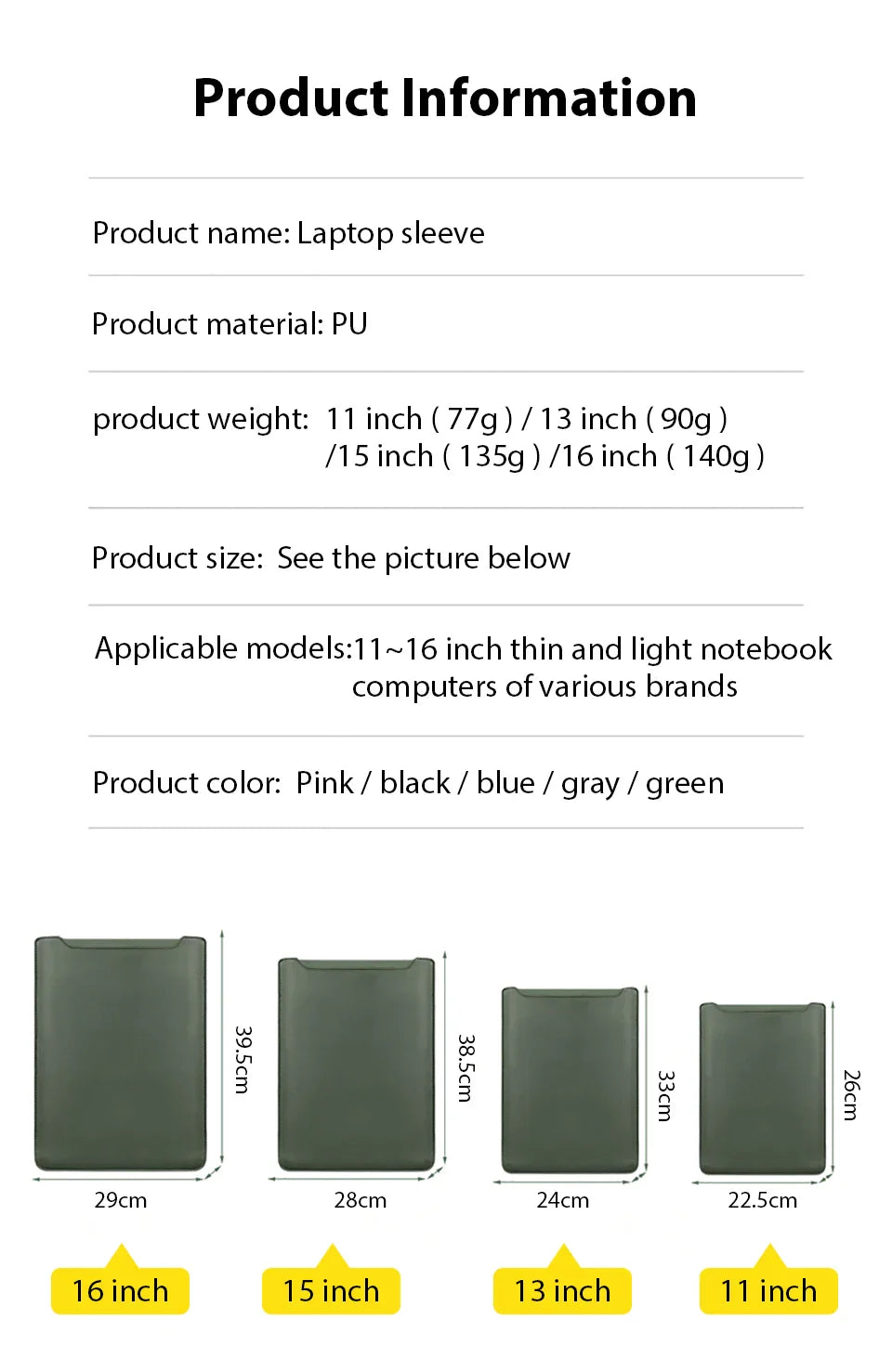Laptop Sleeve Bag for Apple MacBook, Lenovo, Huawei, Xiaomi, ASUS – 11-16 Inch Notebook & iPad 12.9 Cover Case