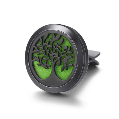 All-Black Tree of Life Car Air Freshener – Stainless Steel Aromatherapy Essential Oil Diffuser Locket Pendant