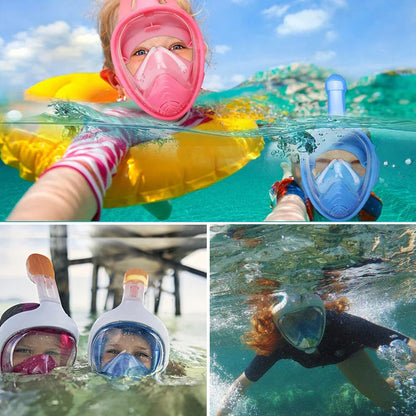 Underwater Snorkeling Full Face Mask Set - Anti-Fog Scuba Diving Respirator for Kids and Adults, Safe Breathing Swimming Mask