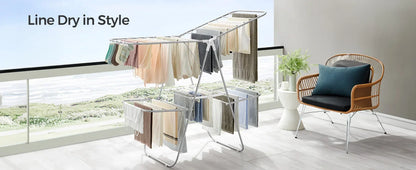 Foldable 2-Level Clothes Drying Rack – Large Free-Standing Laundry Rack with Height-Adjustable Wings
