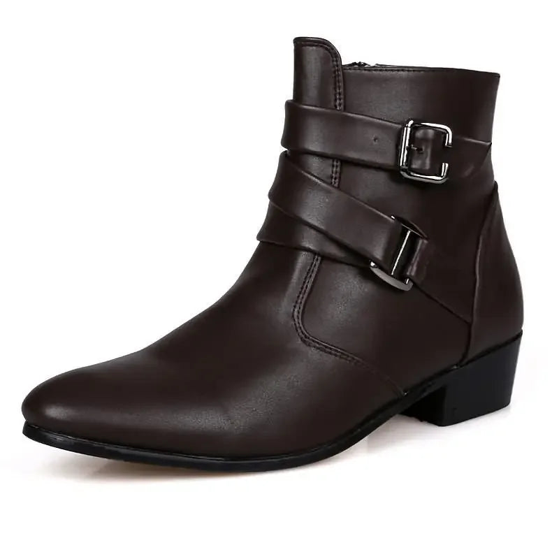 Men’s Designer British Chelsea Boots – High-Top Buckle Strap Motorcycle & Formal Shoes