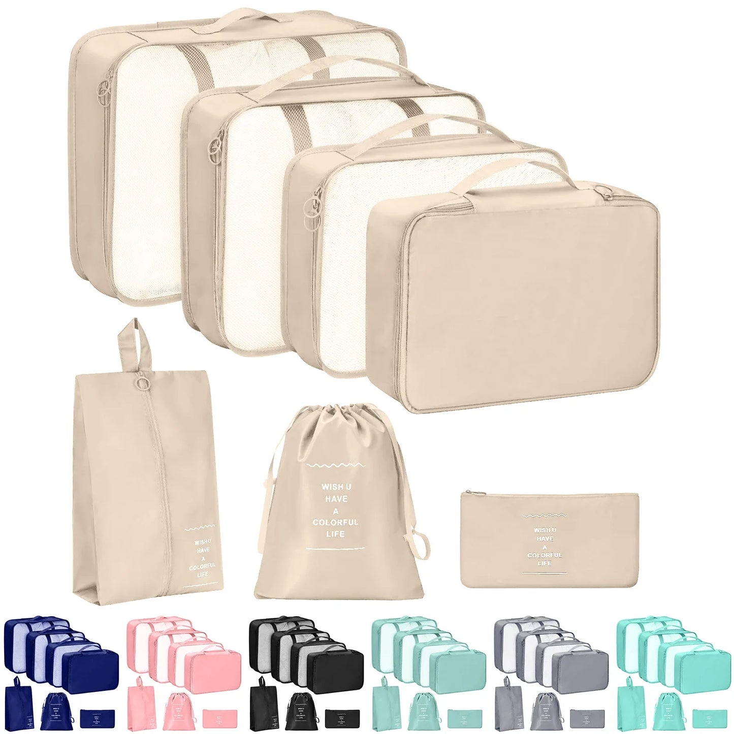 7-Pcs Travel Organizer Packing Cubes Set – Portable Luggage Storage Bags for Clothes, Shoes & Accessories