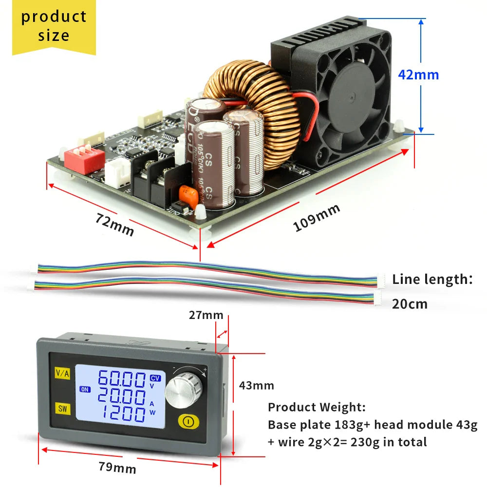 DC 6-70V XY6020L Buck Converter Module – Digital Step-Down Power Supply with Constant Voltage & Current Control