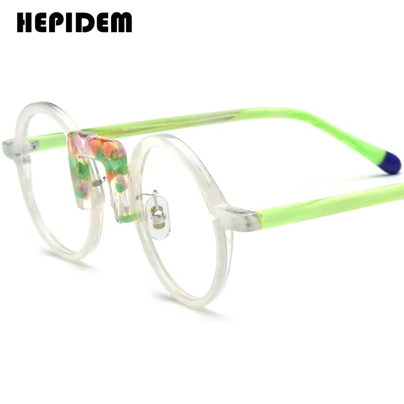FONEX HEPIDEM Acetate Eyeglass Frames - Retro Round Vintage Eyewear for Men & Women