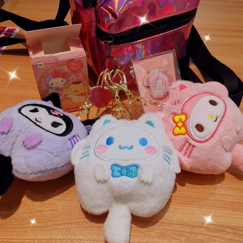 Sanrio Plush Doll Keychain Set – Melody, Cinnamoroll & Pochacco Cute Bag Pendant Gifts for Kids