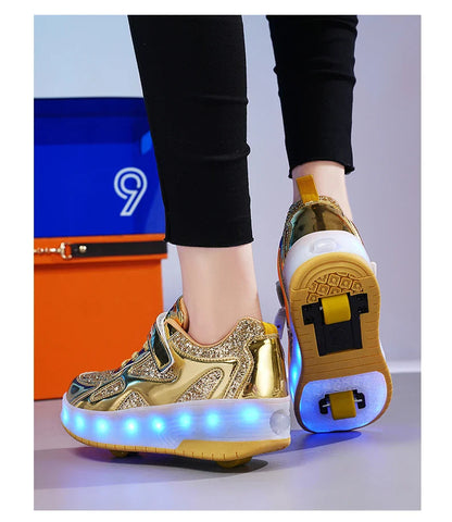 Kids' Inline Roller Skates – Removable 2-Wheel Skate Sneakers for Girls, Powerslide Wheeled Shoes