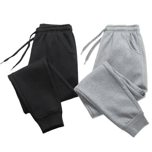 Men's Casual Fleece Sweatpants – Autumn/Winter Jogger Pants, Solid Color, Running, Gym & Workout Trousers