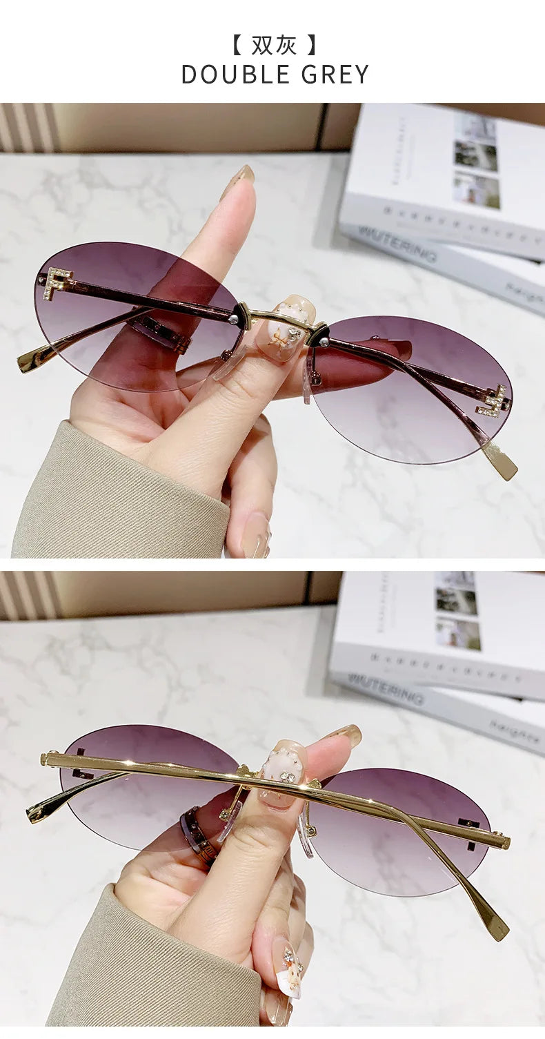 European & American Fashion Frameless Metal Sunglasses – Trendy Luxury UV Protection Eyewear