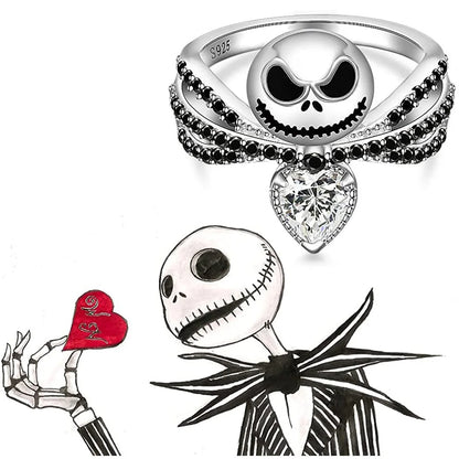 Disney Nightmare Before Christmas Jack Skellington Ring – Black Enamel Crystal Halloween Jewelry for Women