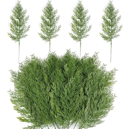 Christmas Faux Cedar Stems - Artificial Greenery Pine Picks for Wreaths, Holiday Crafts & Decorations