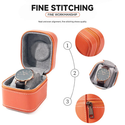 Single Watch Travel Case — PU Leather Watch Box with Removable Cushion, Portable Jewelry Storage & Organizer