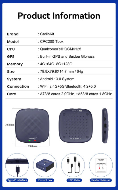 CarlinKit Android 13 AI TV Box – 8-Core Wireless CarPlay & Android Auto with Split Screen, 64G/128G for Netflix, YouTube, Play Store