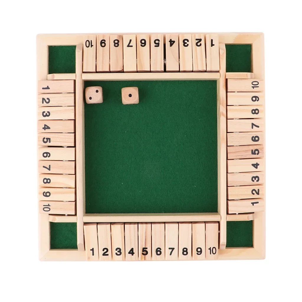 Wooden Arithmetic Dice Board Game – Flip Card Box with 4-Sided Number Tiles, Fun Multiplayer Family & Party Game