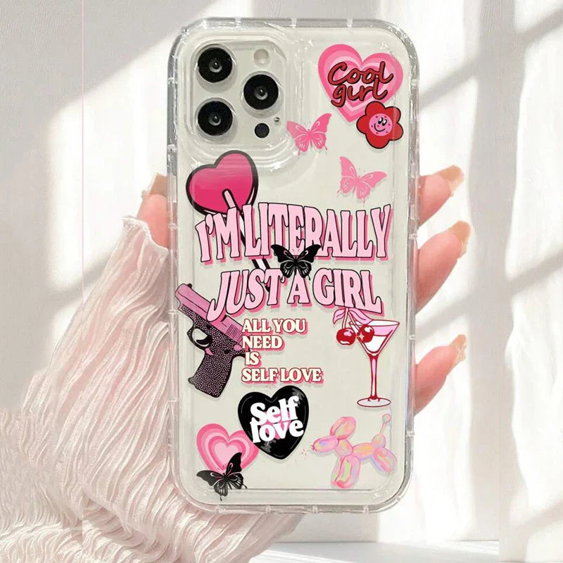 Cute Cartoon Ins Vibes Slogan Print Clear Case for iPhone 11 to 16 Pro Max, Plus, XR, XS Max, SE2 – Airbag Cover