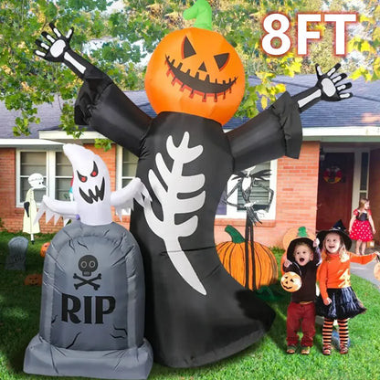 5/8FT Inflatable Halloween Decoration – Tombstone, Ghost, Pumpkin & Skull for Outdoor Haunted House, Yard, Garden, and Halloween Party Props