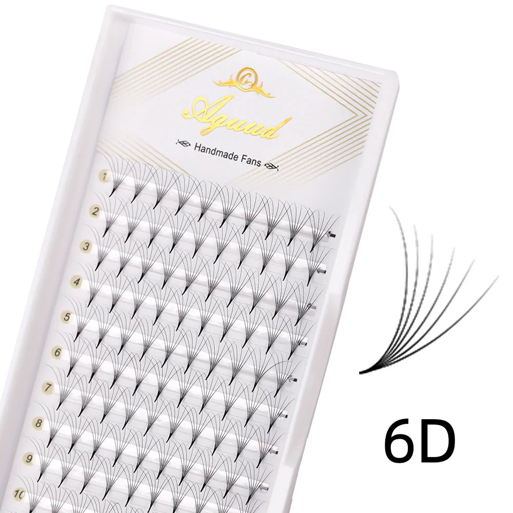 AGUUD 10-Tray Premade Volume Lashes – Super Fans with Needle Stem & Narrow Base for Eyelash Extensions