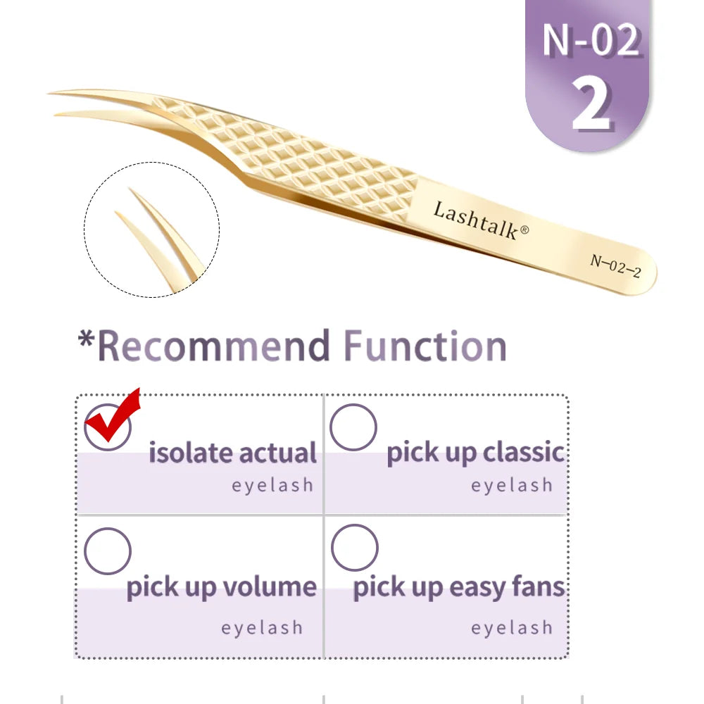 Lashtalk Precision Fiber Tip Tweezer - Diamond Grip Anti-Slip Gold Stainless Steel for Eyelash Extensions Makeup by Nagaraku