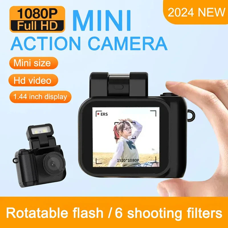 Mini Monoreflex Style 1080p CMOS Camera – Portable Video Recorder with Flash, LCD Screen & Battery Dock