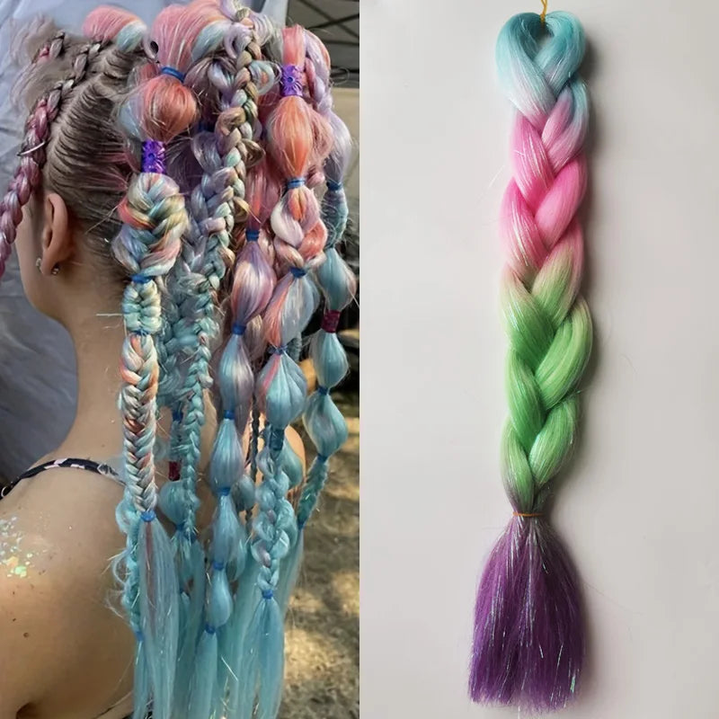 Purple, Pink & White Ombre Straight Braids – Hair Tinsel Festival Rave Extensions for Girls, Crazy Hair Day Braids