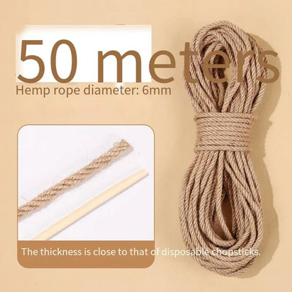 Natural Sisal Rope for Cat Scratchers – 20/50M, 4/6/8MM DIY Toy, Scratching Post & Furniture Protector