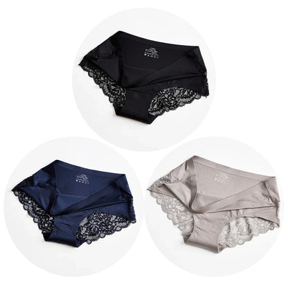 TrowBridge 3PCS Women’s Lace Panties Set — Sexy Silk Satin Underwear, Soft Cozy Big-Size Lingerie Briefs