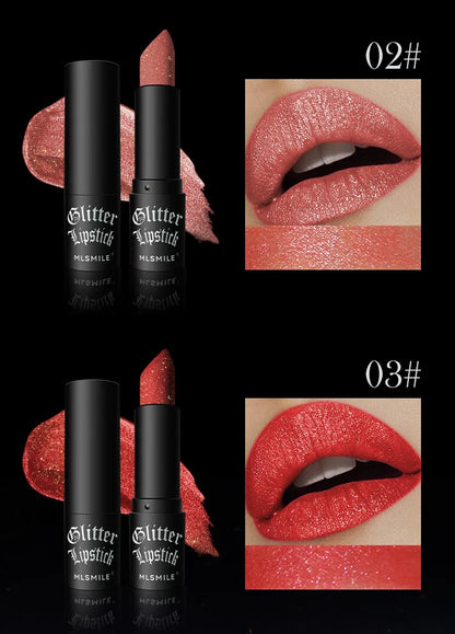7-Color Glitter Lipstick – Waterproof, Long-Lasting Diamond Pearlescent Metallic Lip Gloss for Women
