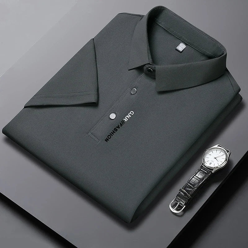 Men's Short Sleeve Polo Shirt - Breathable Solid Color Casual Business Style Top