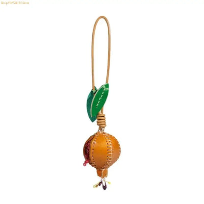76HE Sturdy Leather Pomegranate Pendant – Fashionable Colorful Bag Charm & Keychain, Unique Handmade Accessory for Personalized Style