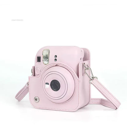 Instax Mini 12 Camera Case - PU Leather Soft Protective Travel Bag with Shoulder Strap for Fujifilm Film Cameras