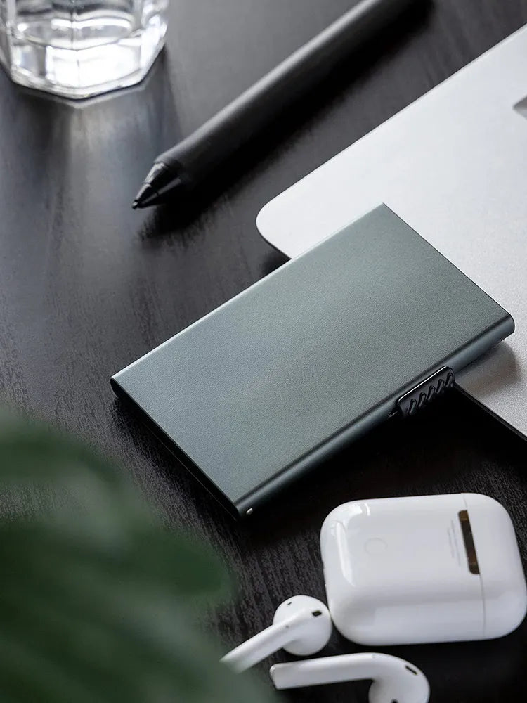 RFID Blocking Minimalist Pop-Up Card Holder Wallet - Slim Metal Card Protector for Men's Credit Cards