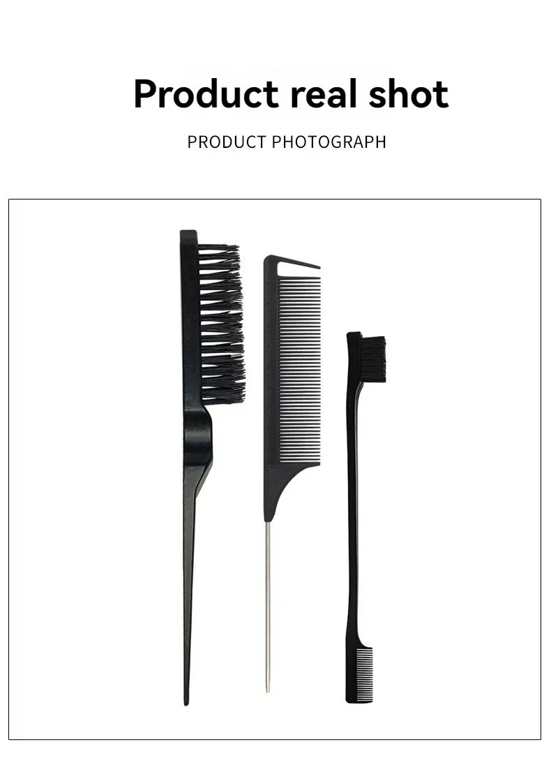 New Three-Piece Hair Brush Set – Sharp-Tail Comb, Three-Row Hair Comb, Steel Needle Mouse Tail Comb & Eyebrow Brush Tool