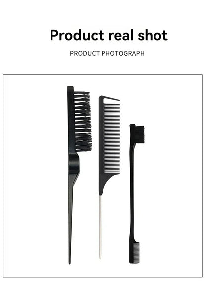 New Three-Piece Hair Brush Set – Sharp-Tail Comb, Three-Row Hair Comb, Steel Needle Mouse Tail Comb & Eyebrow Brush Tool