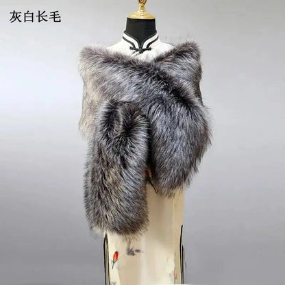 32-Color Luxury Faux Fox Fur Shawl – Women’s Plush Winter Scarf, Wrap & Cape for Wedding & Coat