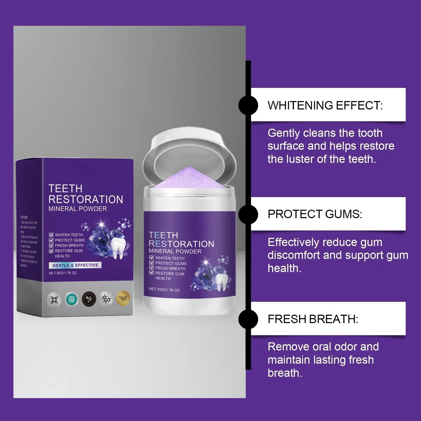 Teeth Restoration Mineral Powder — Enamel Strengthening & Whitening Dental Care Supplement
