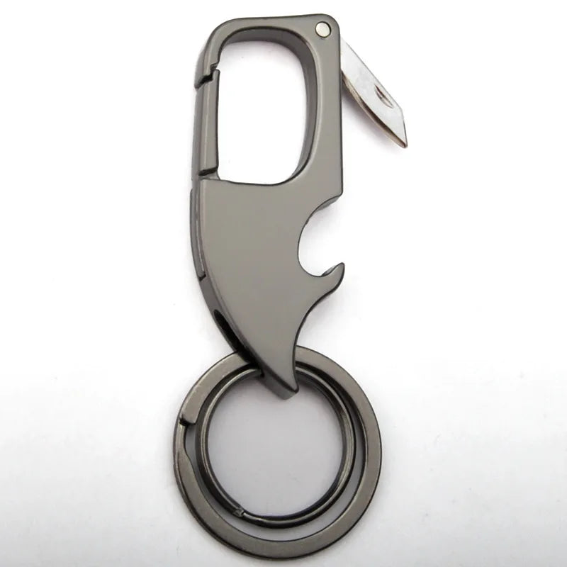 Creative Multifunctional Keychain for Men: Carabiner Buckle with Bottle Opener, Detachable Knife - Unique Design, Portable Keyring Accessory