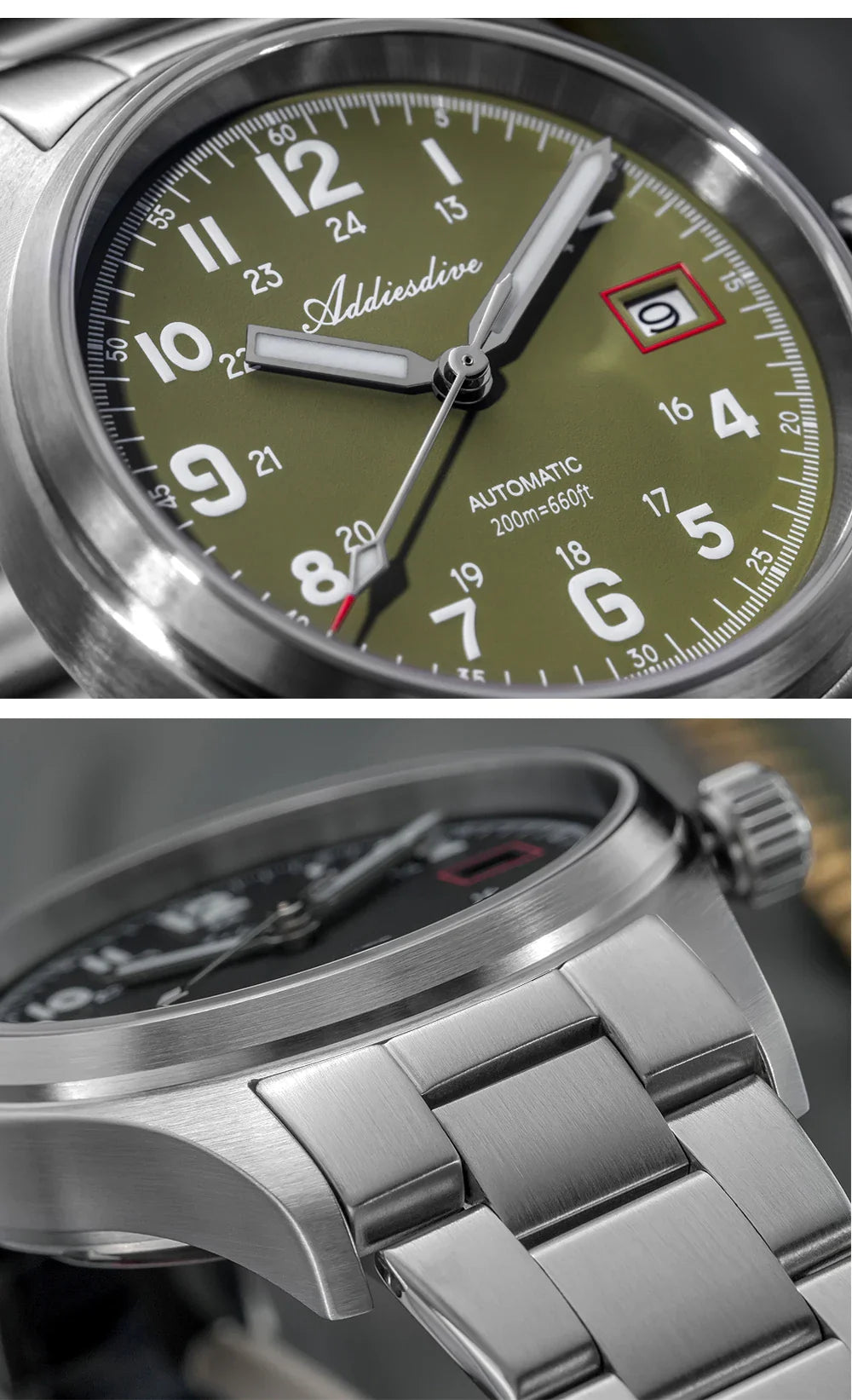 ADDIESDIVE AD2070 Men’s Automatic Mechanical Watch – Sapphire Crystal, 20Bar Waterproof, Super Luminous Stainless Steel