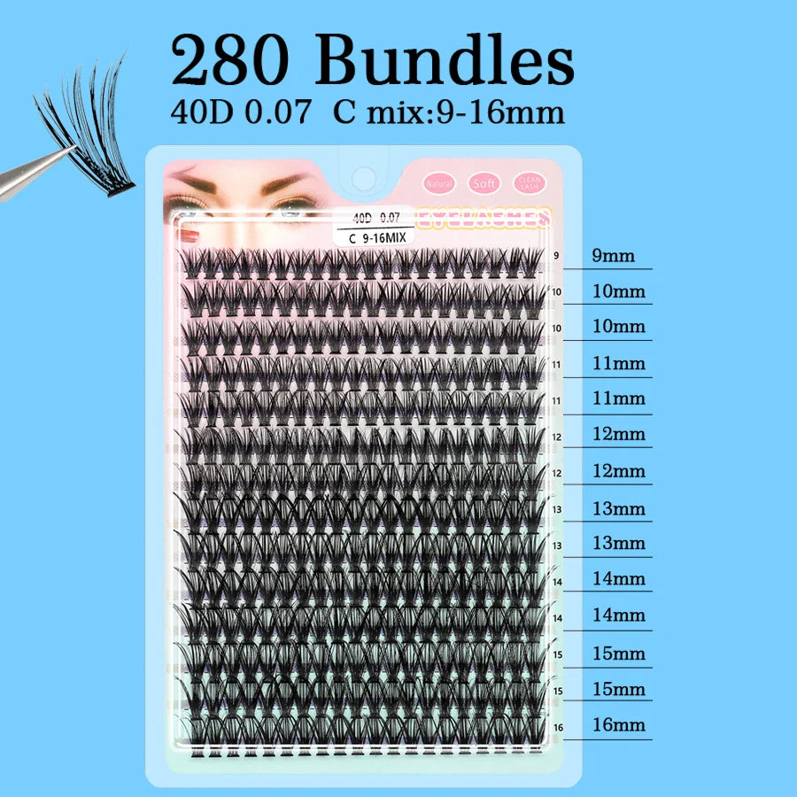 Individual Cluster Lashes – 20-100D Natural Look DIY Eyelash Extensions, 280pcs Mixed Tray Volume Lashes