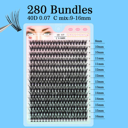 Individual Cluster Lashes – 20-100D Natural Look DIY Eyelash Extensions, 280pcs Mixed Tray Volume Lashes