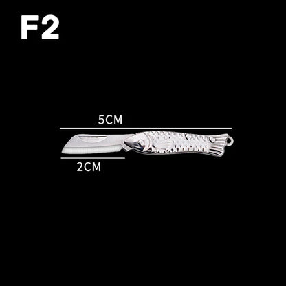 Mini Brass Knife Keychain - Stainless Steel Folding Cleaver Pendant Pocket Tool