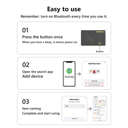 VOCOlinc Wireless Charging Bluetooth Smart Tag — 1/2PCS Global Locator & Item Finder Card, Compatible with Find My (iOS Only)