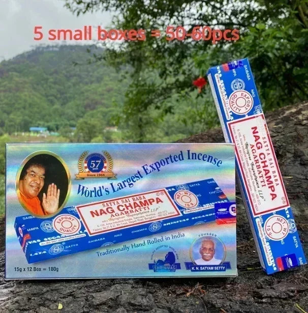 5BOX NAG Champa Indian Incense Set – Satya Handmade Sticks with 6 Aromatic Scents for Home & Meditation