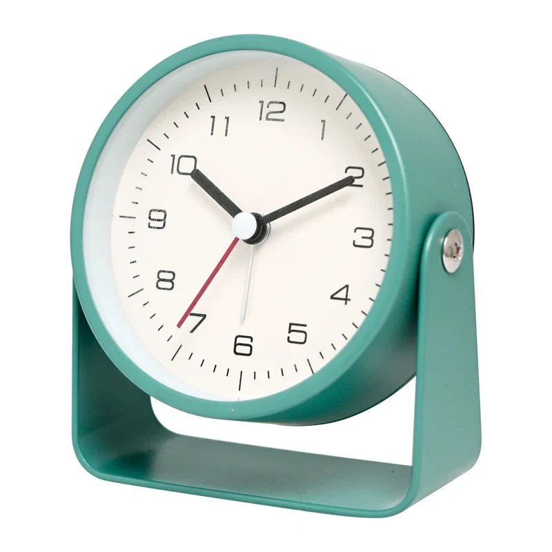 Creative Metal Minimalist Silent Alarm Clock – Small Quartz Desktop Clock for Student Desk, Room & Office Decor