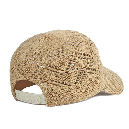 Women’s Summer Hollow Baseball Cap – Breathable Knitted Mesh Adjustable Sun Hat for Holiday and Outdoor Use
