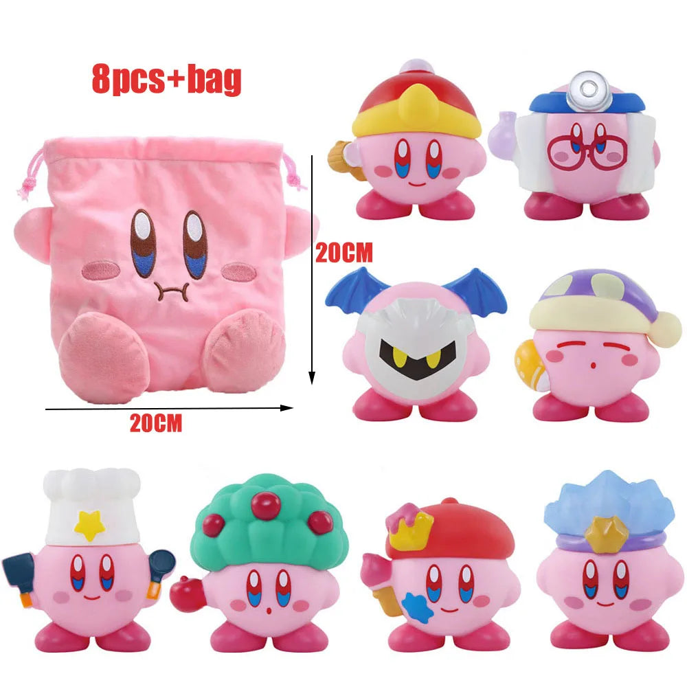 Star Kirby Action Figures — Cute PVC Toys with Cartoon Drawstring Storage Bag, Pocket-Sized Action Figures