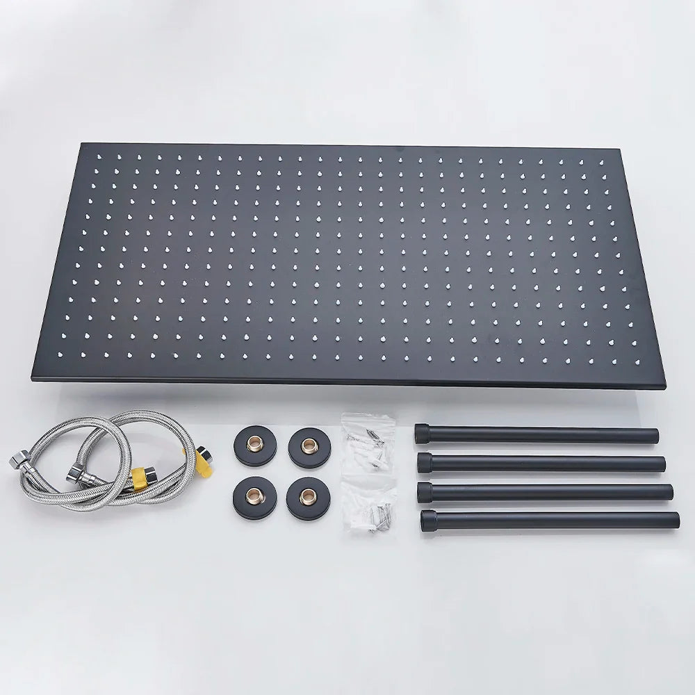 Black Ceiling Mounted LED Rainfall Shower Head – Intelligent Remote Control Concealed Waterfall Tap