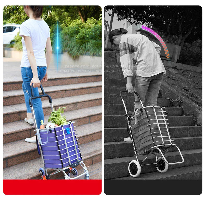 Portable Aluminum Alloy Grocery Cart – Folding Trolley with Large Capacity, Lightweight & Step Climbing Design