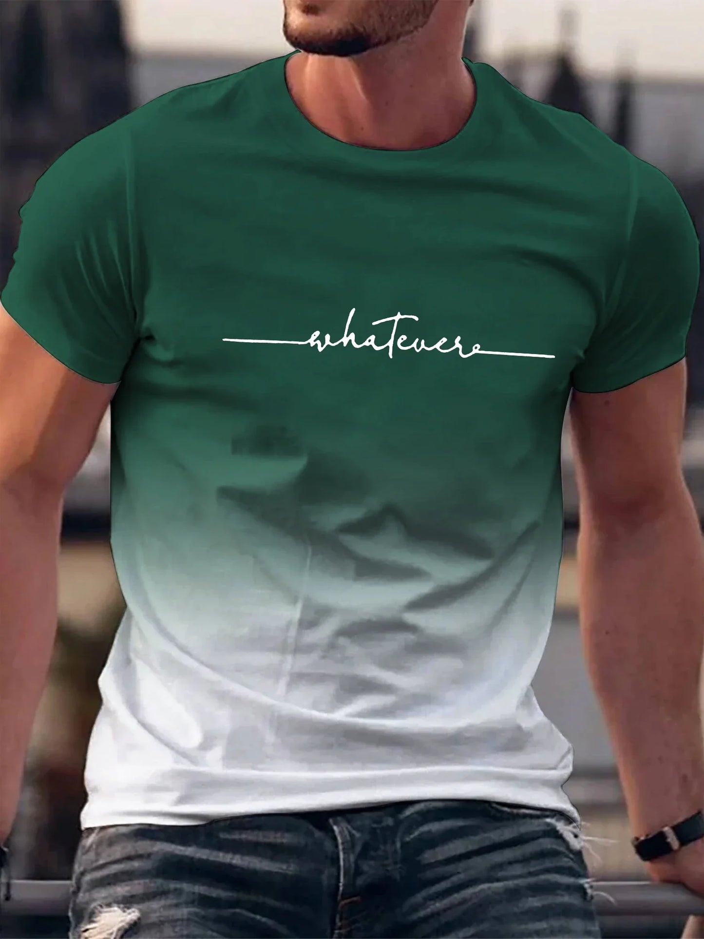 Summer Outing Gradient Print Crew Neck T-Shirt for Men – Trendy Casual Short Sleeve Tee, Ropa de Hombre