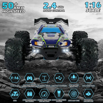 4WD Remote Control Car – Off-Road 4x4 RC High-Speed Buggy Truck, Brushless 50/80KM/H Drift Racing Toy for Kids & Adults