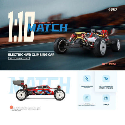 Wltoys 104001 RTR 1/10 4WD RC Car – 2.4G High-Speed Remote Control Drift & Off-Road Climbing Metal Vehicle, 45km/h
